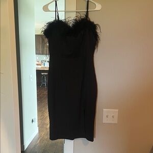 Elegant Black Feather-Trim Dress